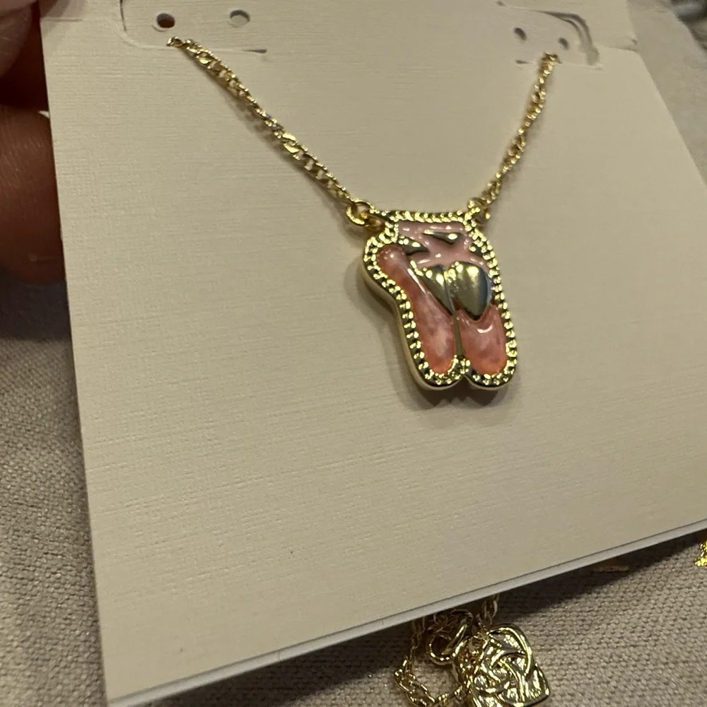 NWT Kendra Scott Ballet Gold Pink Pendant Necklace short adjustable - Picture 2 of 5